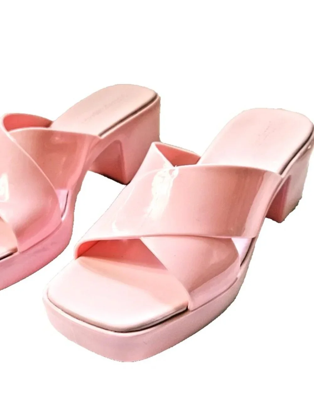 Jeffrey Campbell Pink Bubblegum Jelly Platform Block Heel Sandals Size 8 EU 39